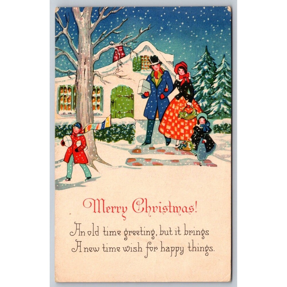 Vintage Postcard Merry Christmas Delivering Gifts Snow Posted 1930 Maryland MD